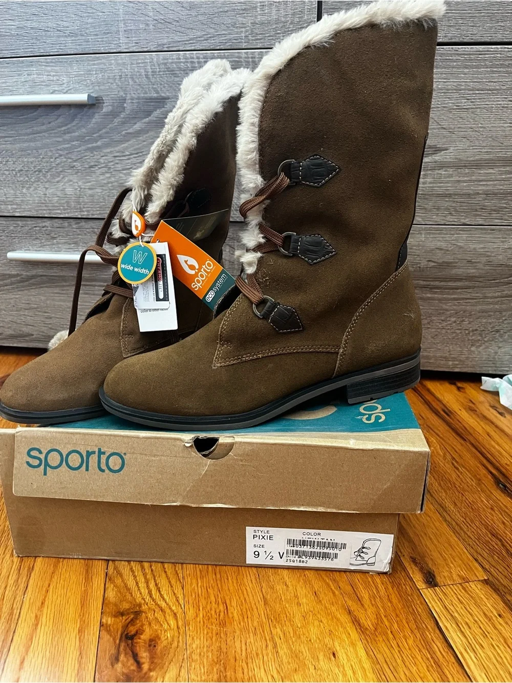 Sporto Brown Suede Faux-Fur Trim Lace-Up Ankle Boots style Pixie